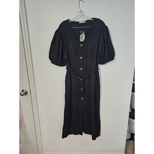 MNG Suit Black‎ Button Front Dress Women's Size Large